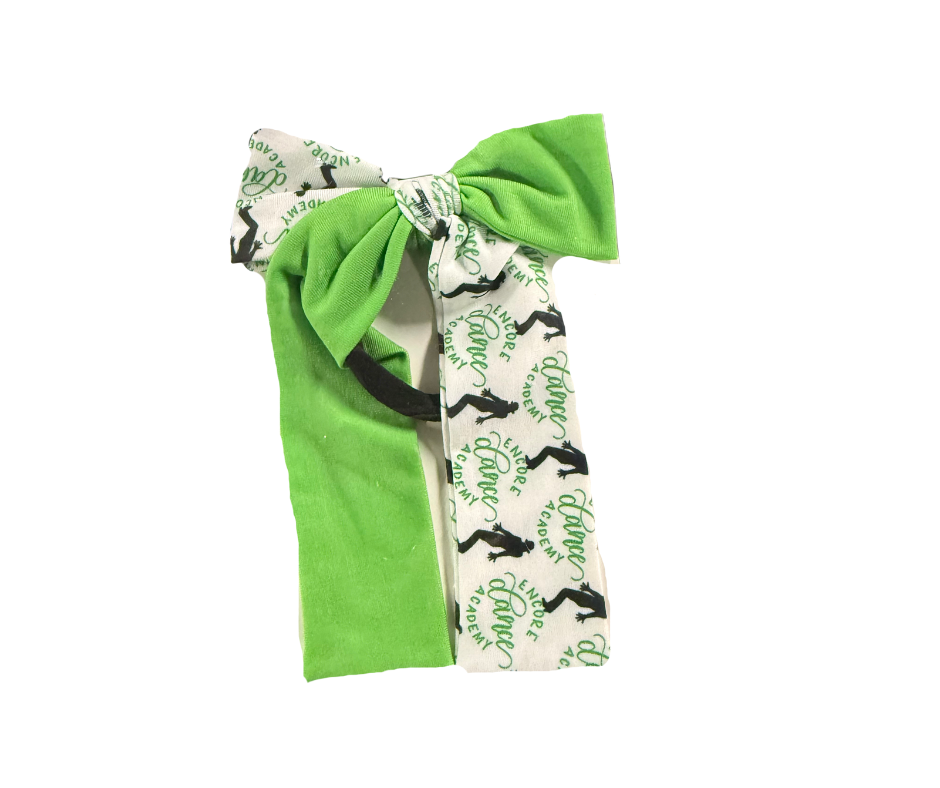 Green and White Logo Long Tail Bow