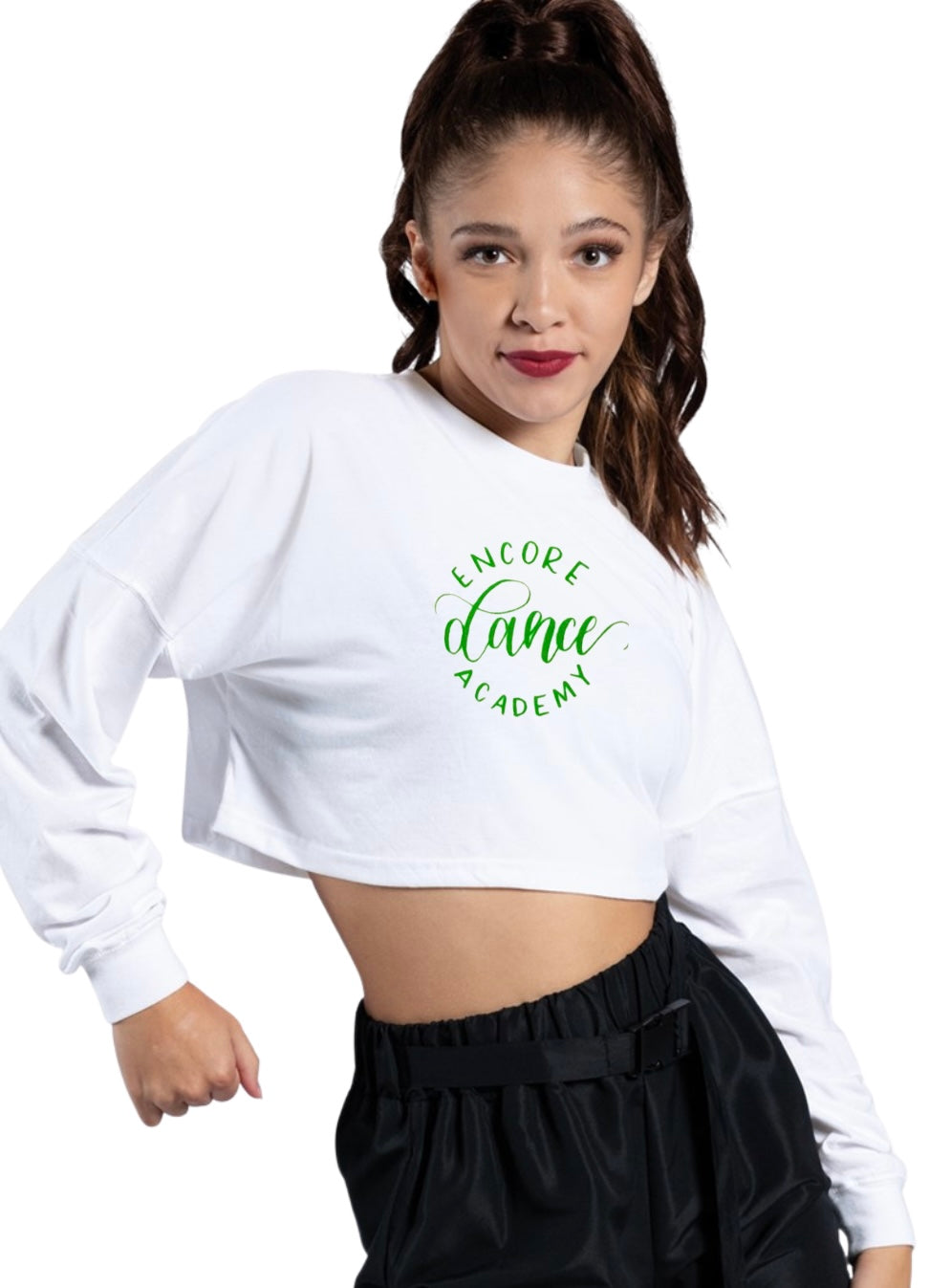 White Logo Long Sleeve Crop Top